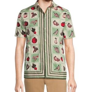 Murano From the Garden Collection Slim Fit Button Front Short Sleeve Size Large